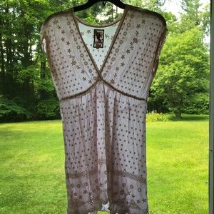 Johnny Was pink embroidered rayon top sz M